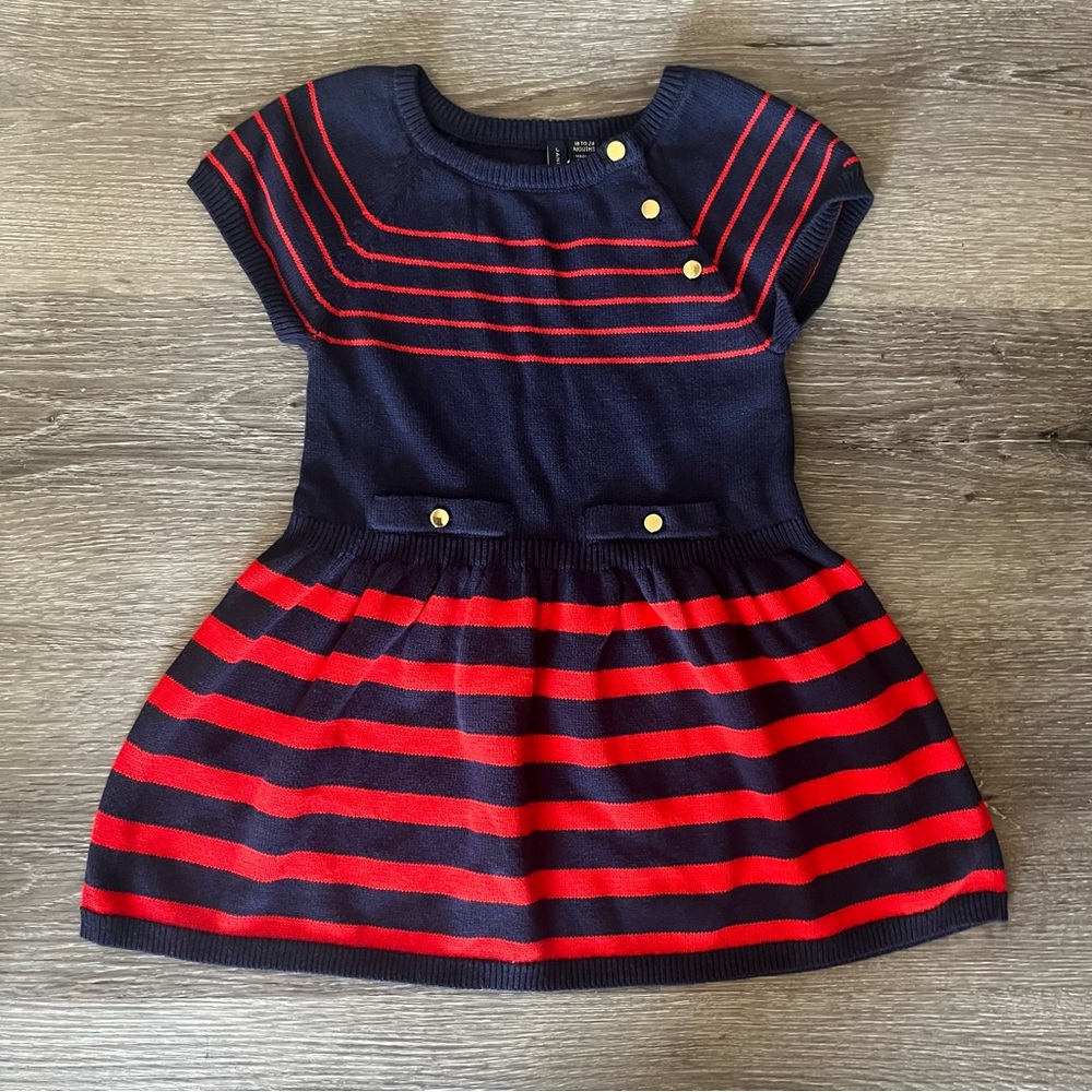 Janie and Jack 18-24 Months Short Sleeve Navy Blue & Red Knit Dress